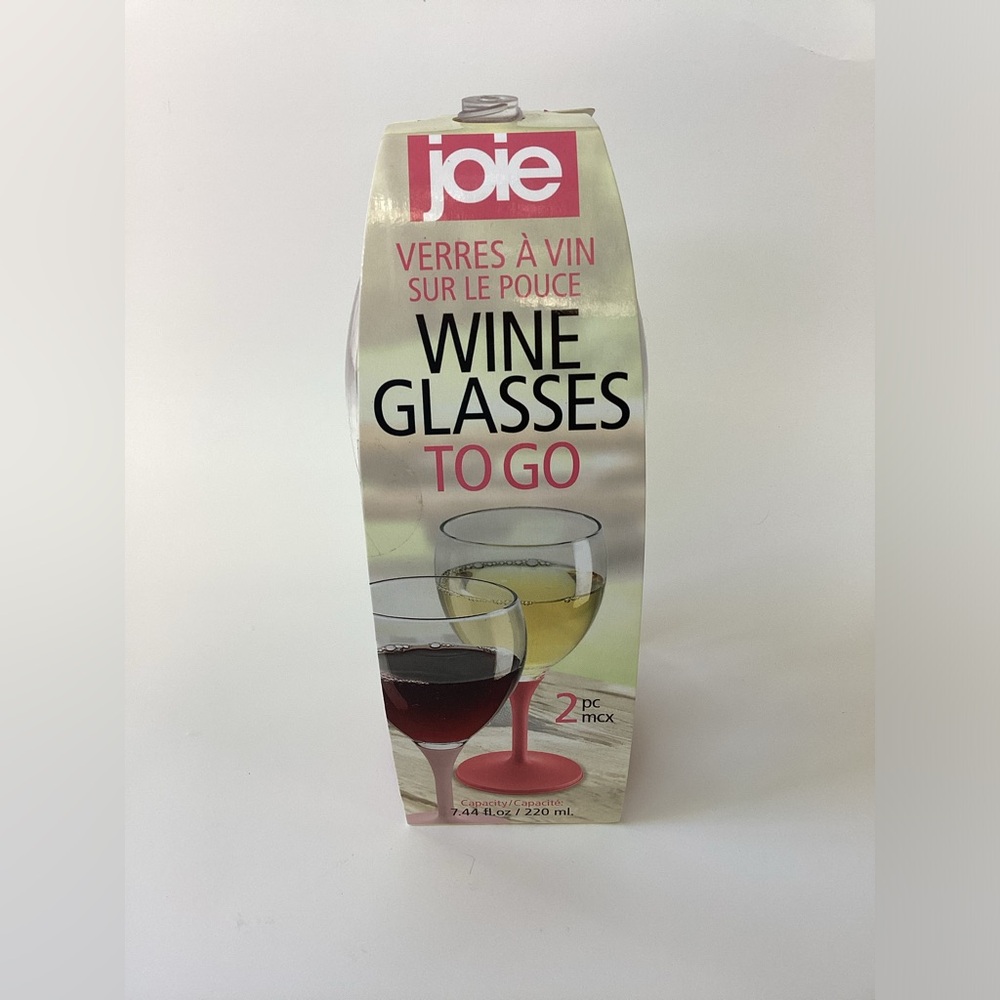 Joie ~ Set Of Two Clear/Pink Wine Glasses To Go ~ 7.44 Fl Oz Capacity Each
